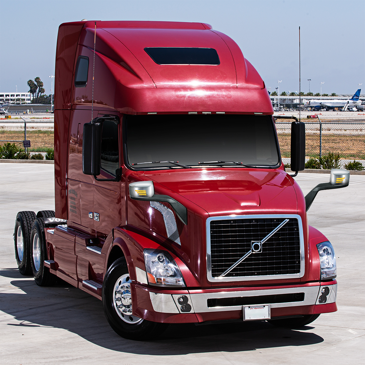 Chrome Hood Mirror Assembly With Sequential LED Turn Signal For 2004-2017 Volvo VNL-Driver - Thumbnail 7