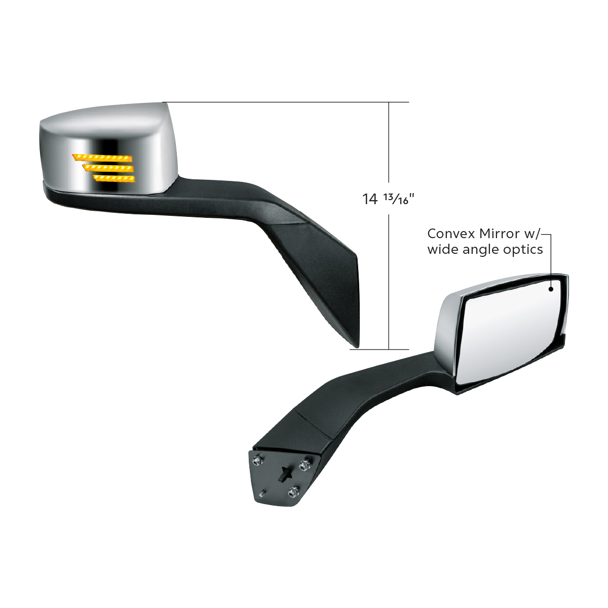 Chrome Hood Mirror Assembly With Sequential LED Turn Signal For 2004-2017 Volvo VNL-Passenger - Thumbnail 5