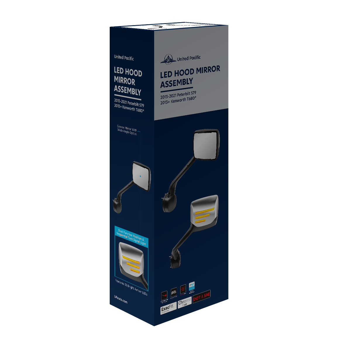 Chrome Hood Mirror Assembly W/ Sequential LED Turn Signal For 2013-2021 Kenworth T680 & Peterbilt 579 - Passenger - Thumbnail 9