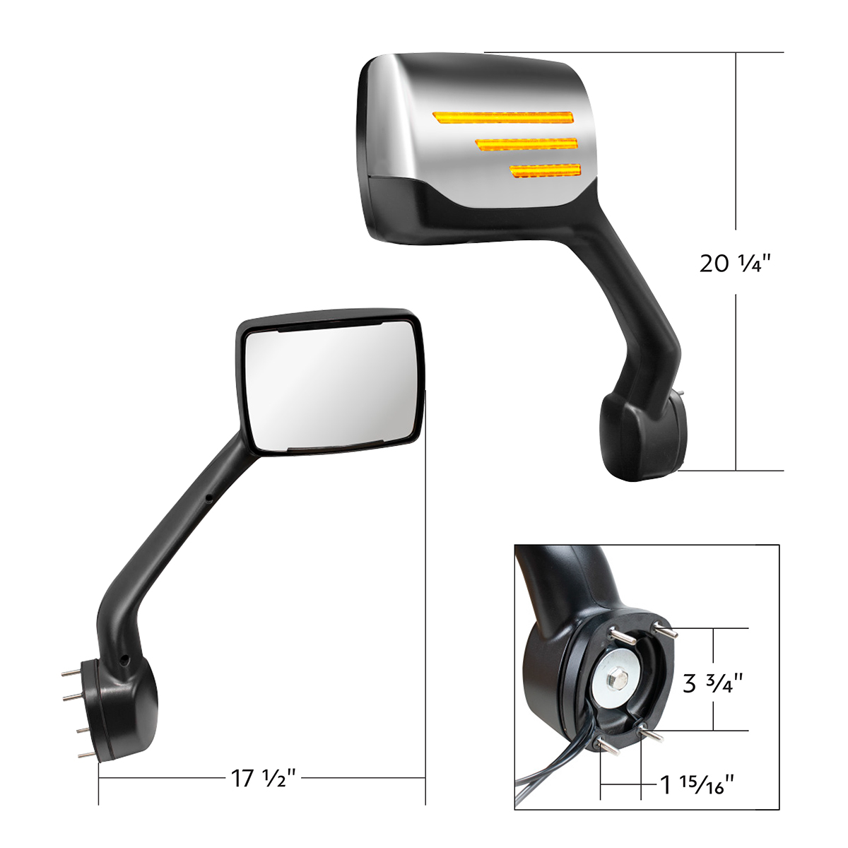 Chrome Hood Mirror Assembly W/ Sequential LED Turn Signal For 2013-2021 Kenworth T680 & Peterbilt 579 - Passenger - Thumbnail 10