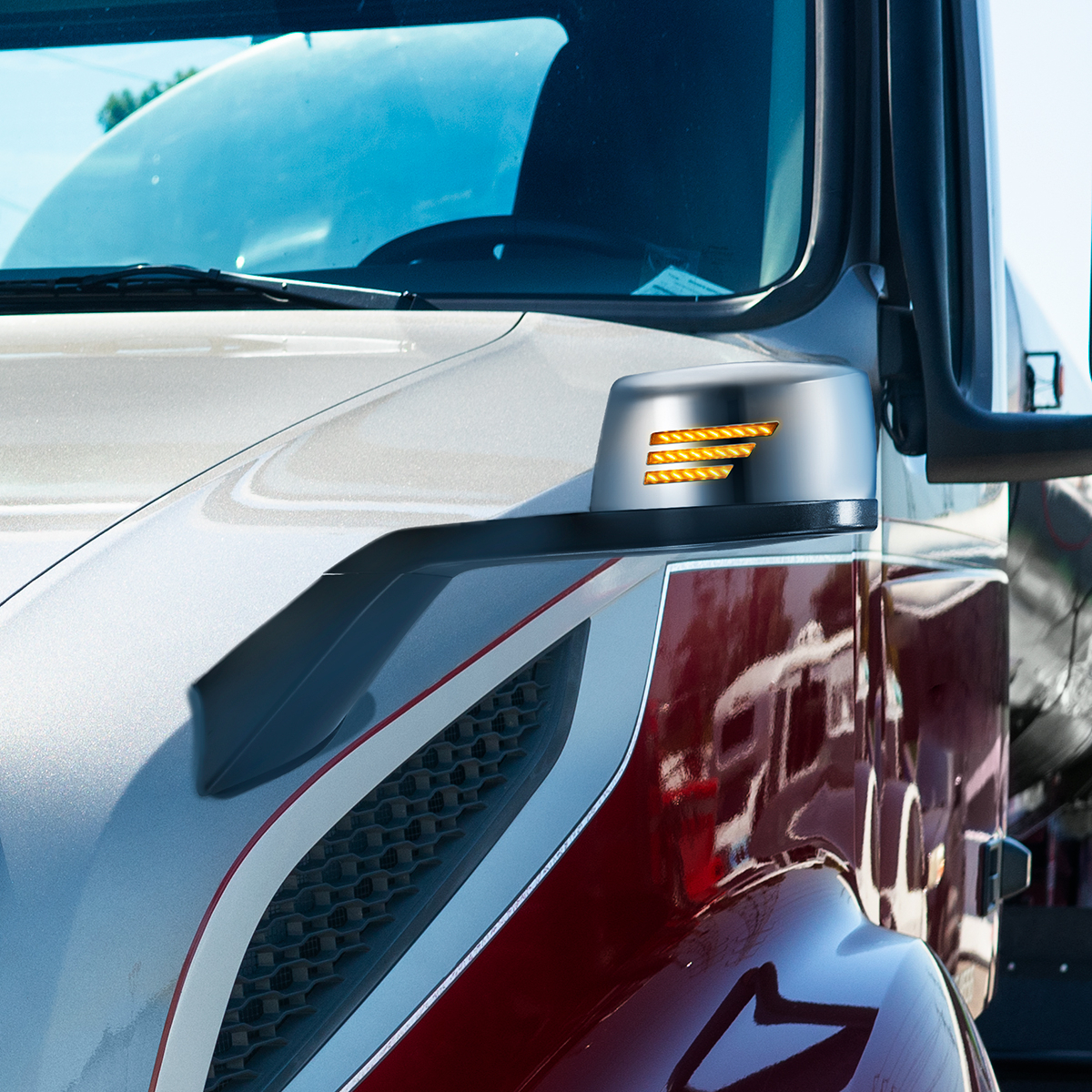 Chrome Hood Mirror Assembly With Sequential LED Turn Signal For 2018-2024 Volvo VNL - Driver - Thumbnail 6