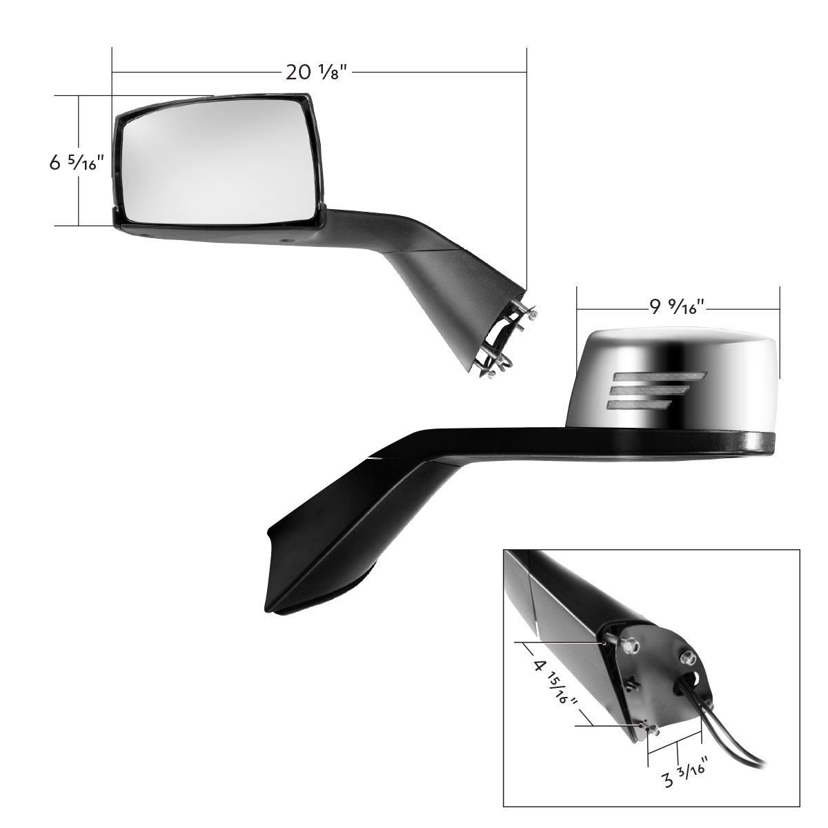 Chrome Hood Mirror Assembly With Sequential LED Turn Signal For 2018-2024 Volvo VNL - Passenger - Thumbnail 9
