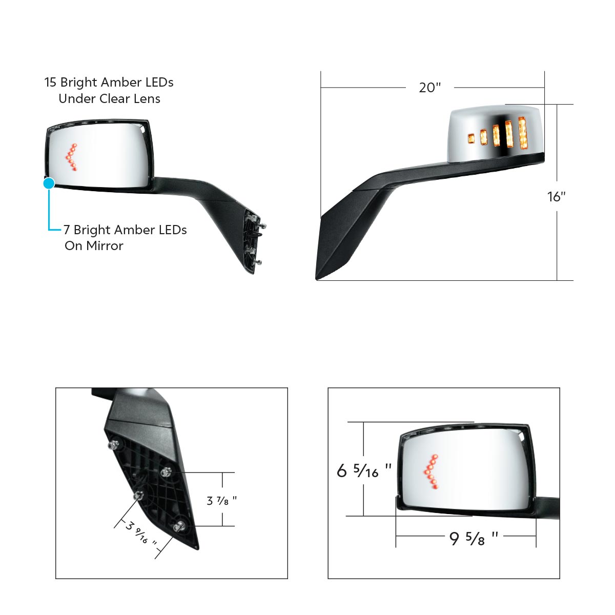 Hood Mirror Assembly W/LED Lights On Mirror Cover & Glass For 2018-2024 Volvo VNL - Driver - Thumbnail 10