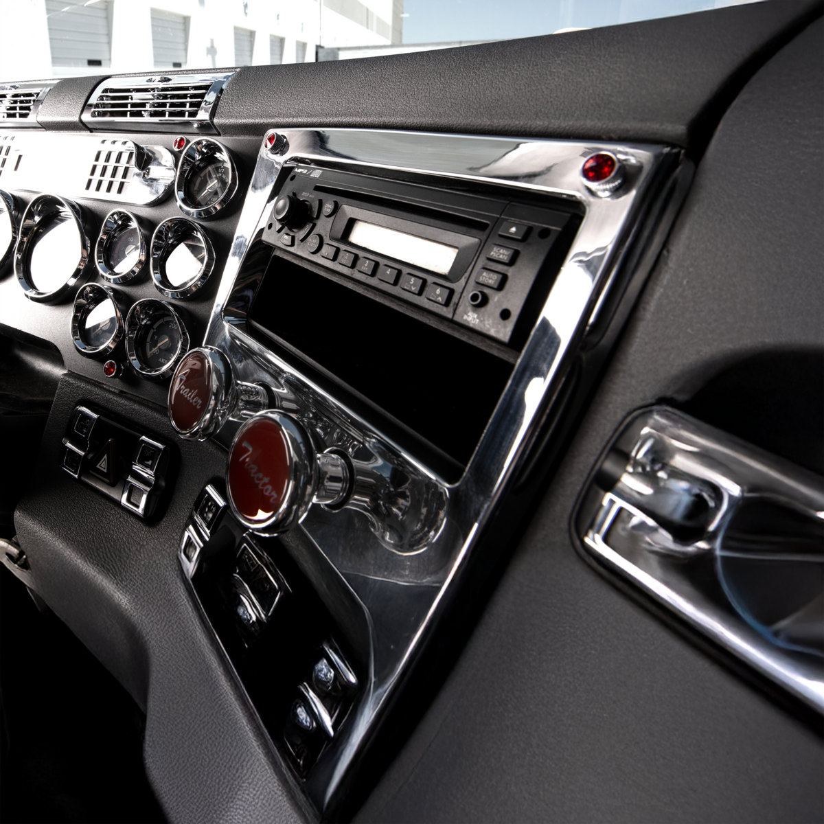 Chrome Plastic Radio/Air Valve Trim For 2008-2017 Freightliner Cascadia - Thumbnail 4