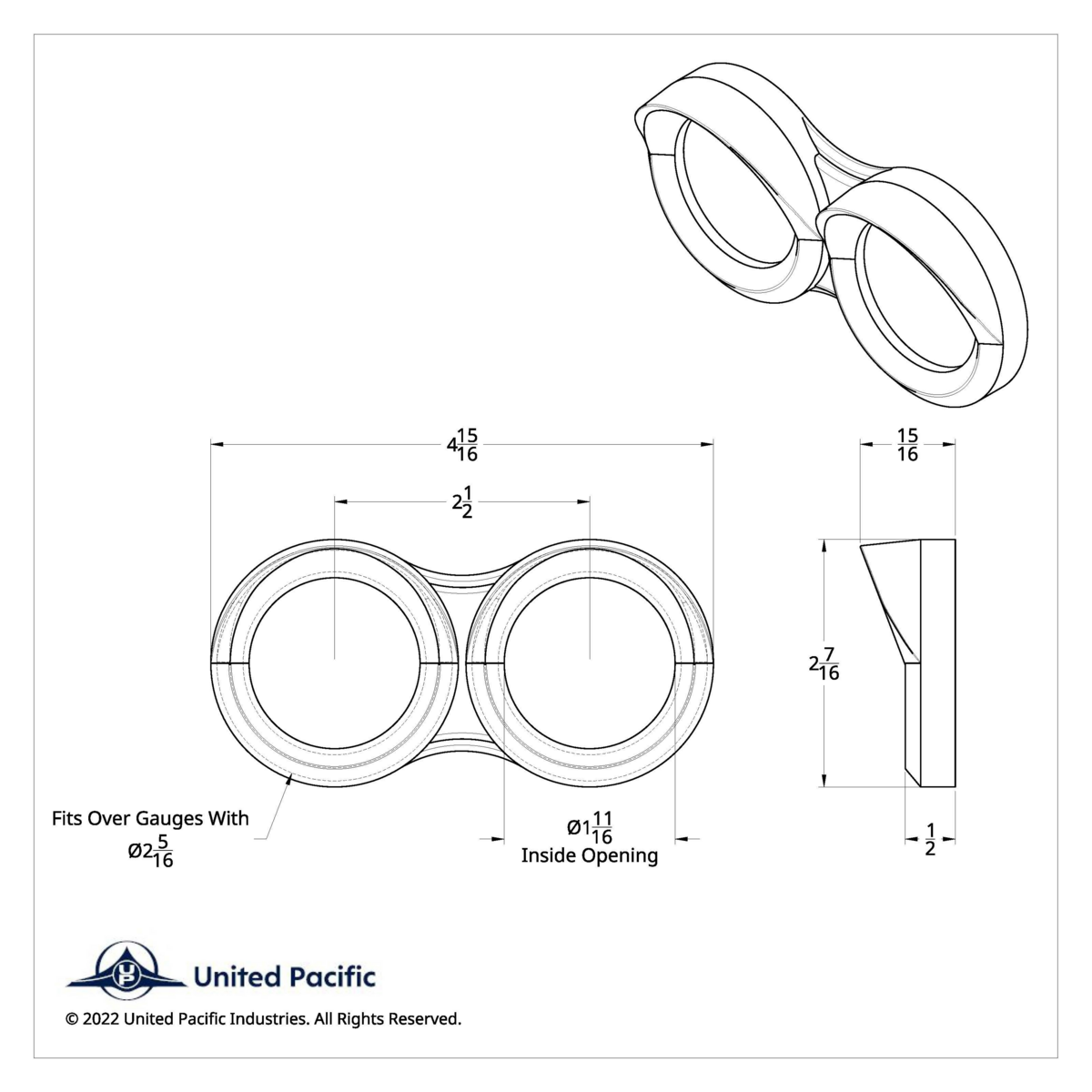 Small 2 Gauge Cluster Bezel With Visor For 2008-2017 Freightliner Cascadia - Horizontal - Thumbnail 5
