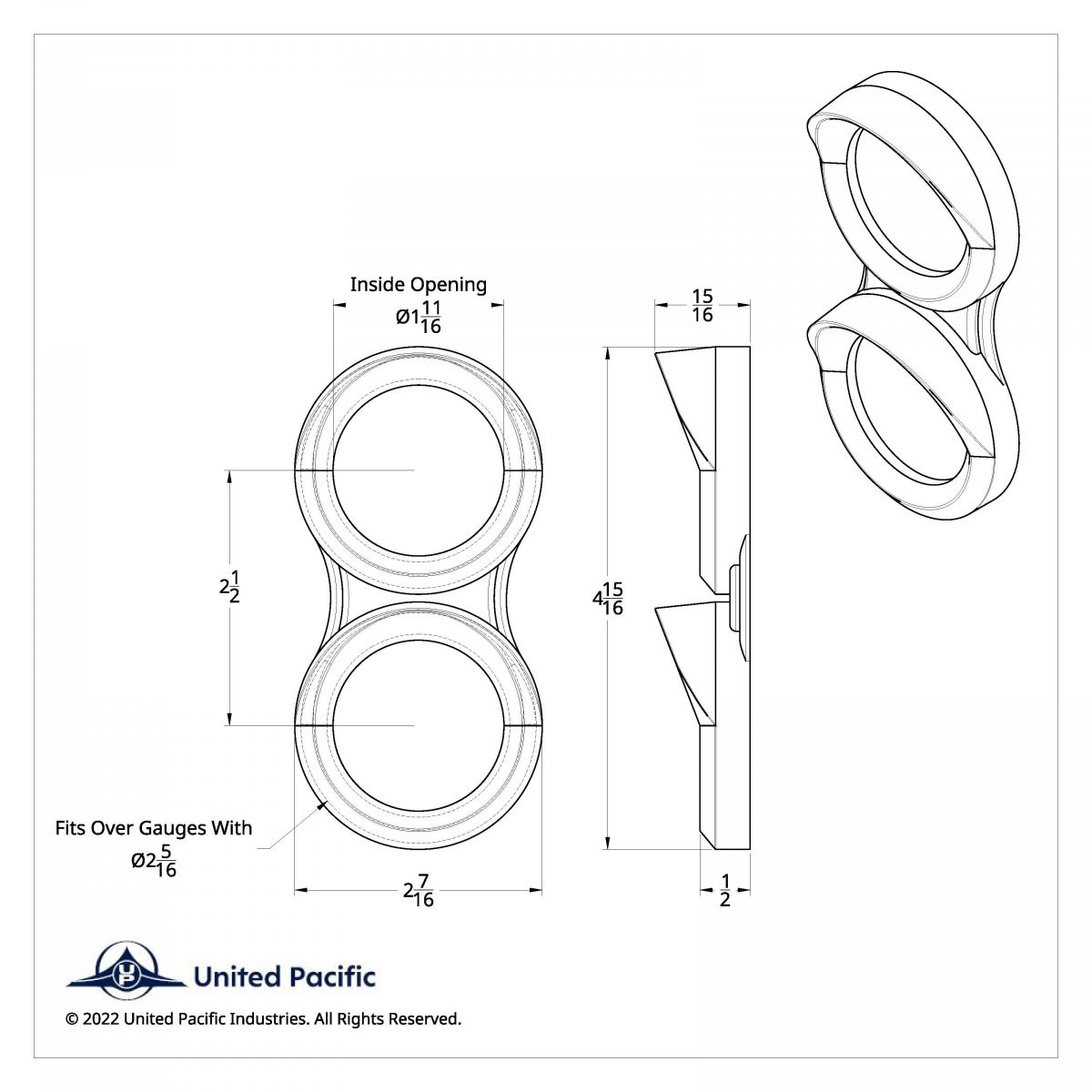 Small 2 Gauge Cluster Bezel With Visors For 2008-2017 Freightliner Cascadia - Vertical - Thumbnail 5