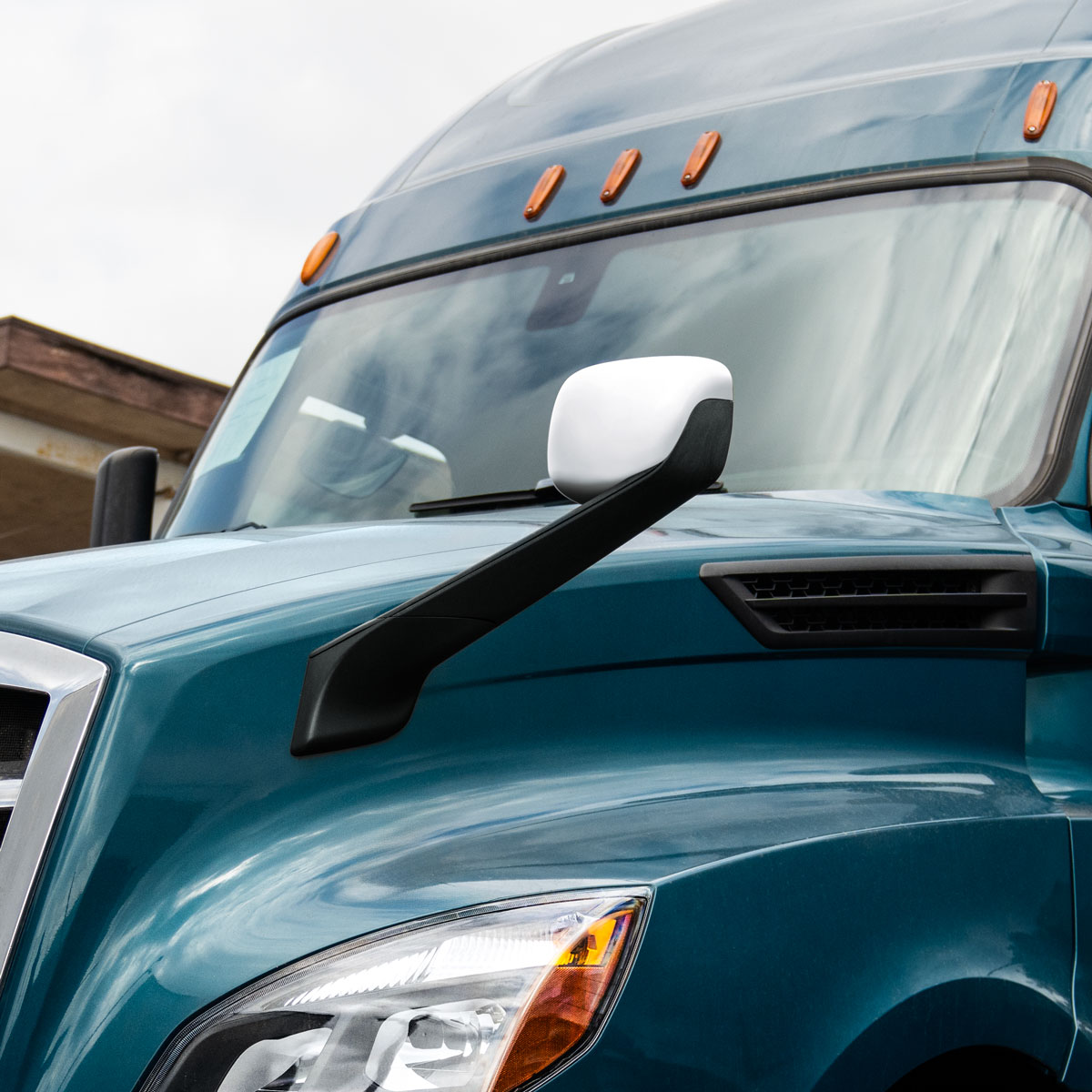 Chrome Plastic Hood Mirror Cover For 2018-2025 Freightliner Cascadia-Driver - Thumbnail 7