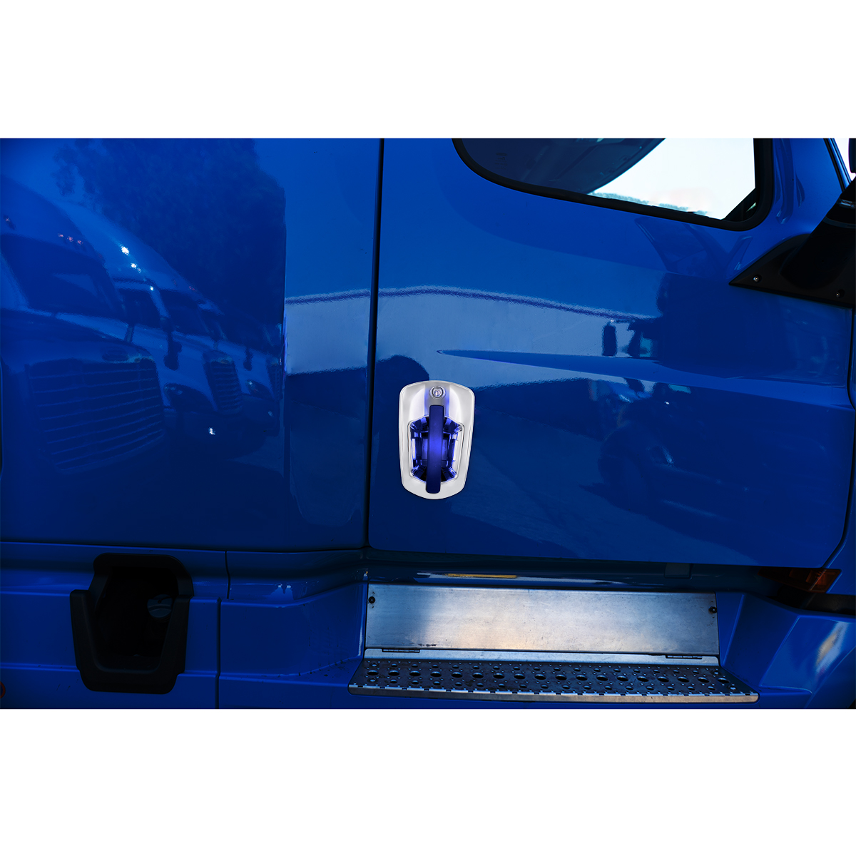 6 LED Chrome Door Handle Cover For 2018-2025 Freightliner Cascadia - Passenger, Blue LED - Thumbnail 5