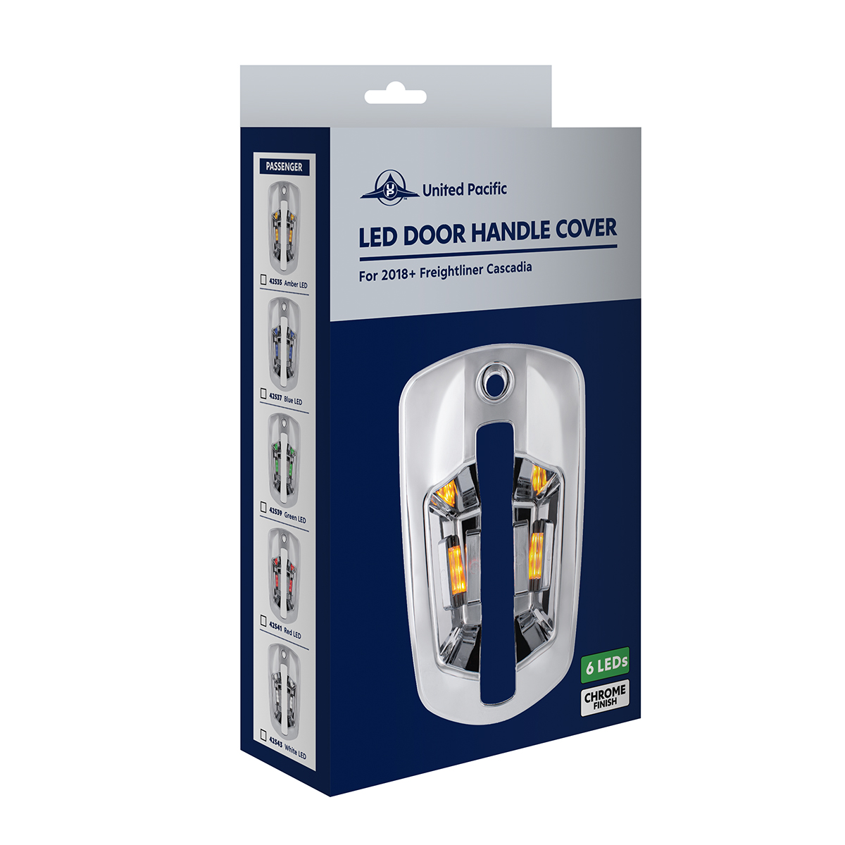 6 LED Chrome Door Handle Cover For 2018-2025 Freightliner Cascadia - Passenger, Blue LED - Thumbnail 6