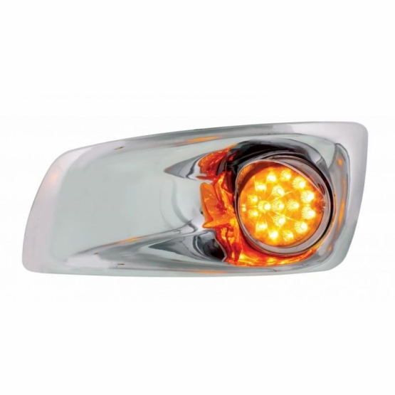 Fog Light Cover With Amber LED Hi/Lo Clear Style Reflector Light & Visor For 2007-17 KW T660- Driver -Amber Lens