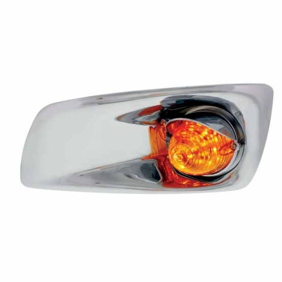Fog Light Cover With 19 LED Beehive Light & Visor For 2007-17 KW T660 (Driver) - Amber LED/ Amber Lens