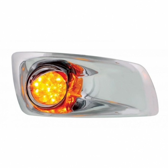 Fog Light Cover With 17 Amber LED Hi/Lo Watermelon Light & Visor For 2007-17 KW T660- Passenger -Amber Lens