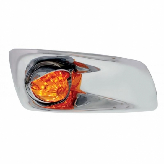 Fog Light Cover With 19 LED Watermelon Light & Visor For 2007-17 KW T660 (Passenger) - Amber LED/ Amber Lens