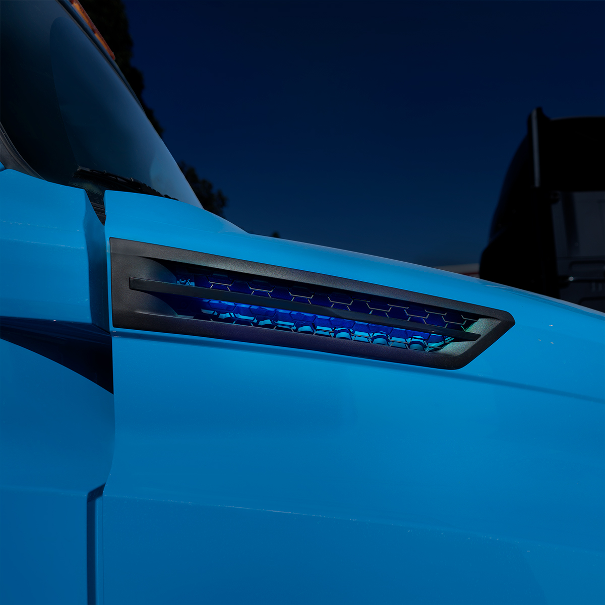 Hood Air Intake Grille With Blue LED For 2018-2024 Freightliner Cascadia 126 - Passenger - Thumbnail 6