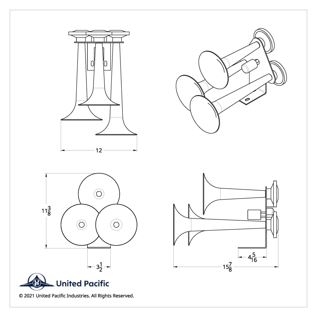 3 Trumpets "Competition Series" Chrome Train Horn - Thumbnail 6