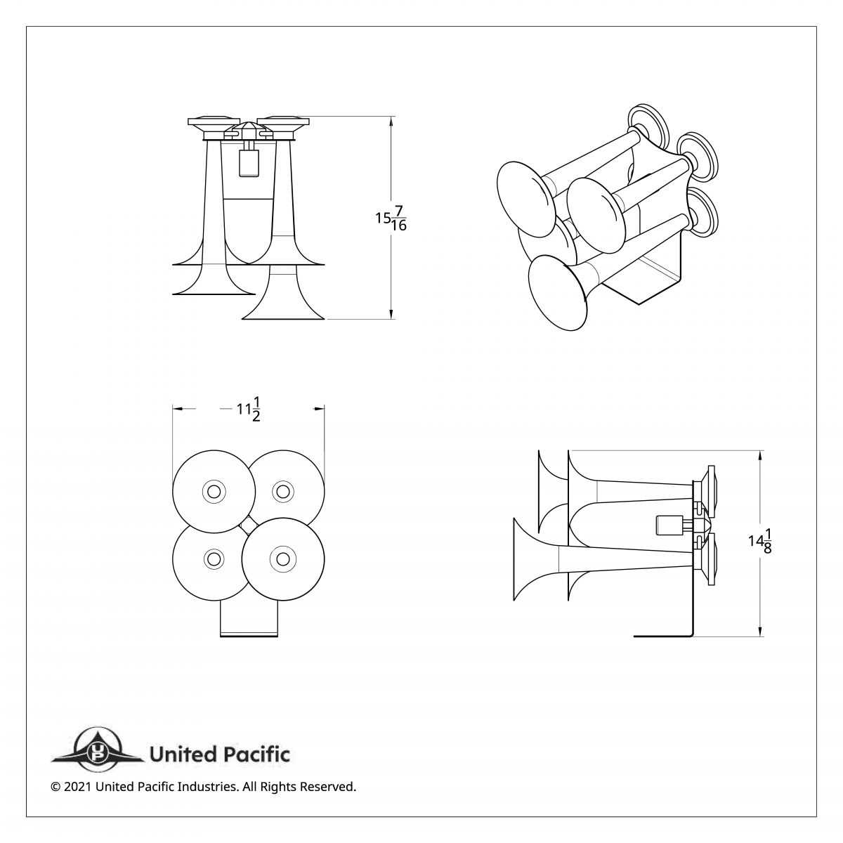 4 Trumpets Air Powered Chrome Train Horn - Competition Series - Thumbnail 8