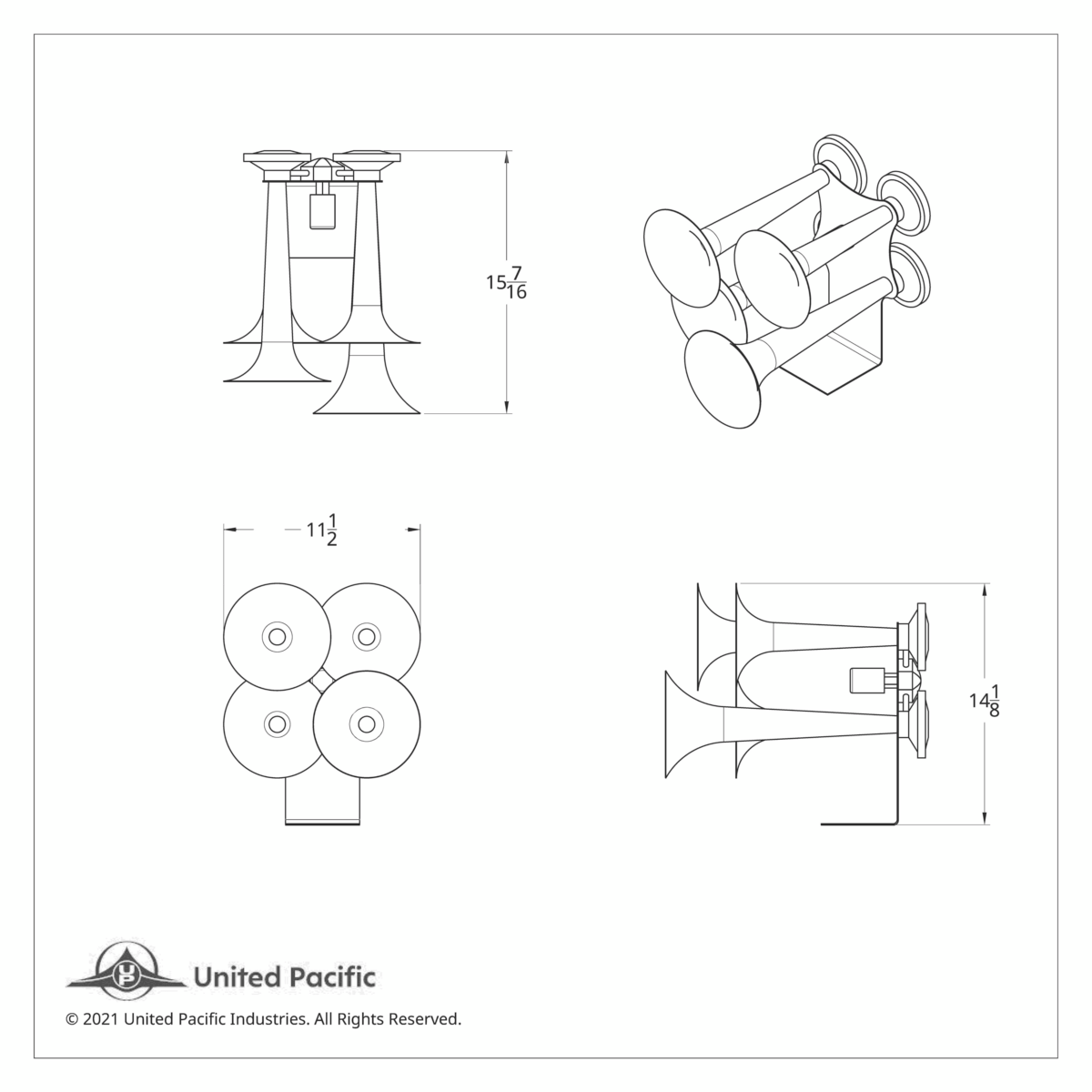 4 Trumpets Air Powered Chrome Train Horn - Competition Series - Thumbnail 9