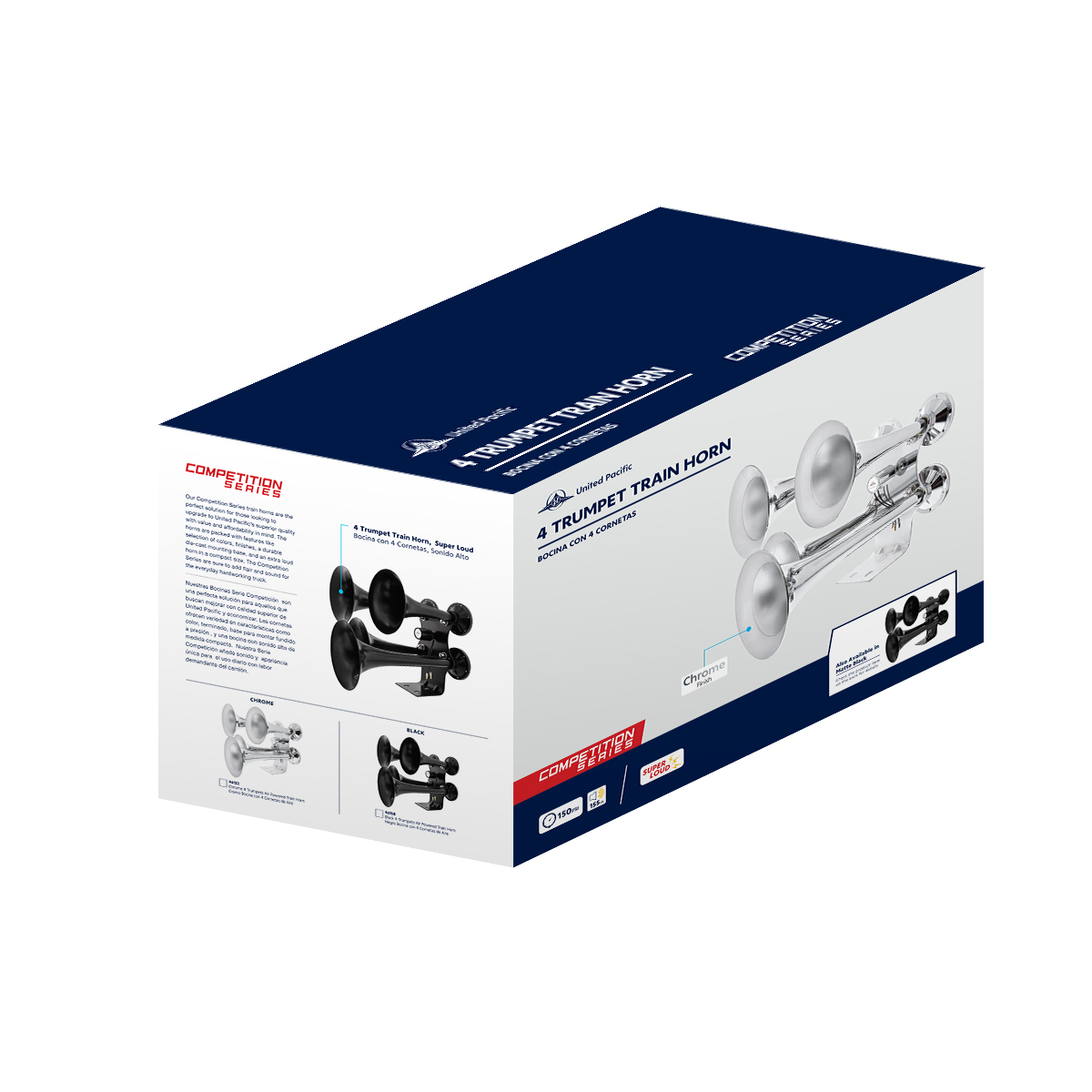 Black 4 Trumpets Air Powered Train Horn - Competition Series - Thumbnail 5