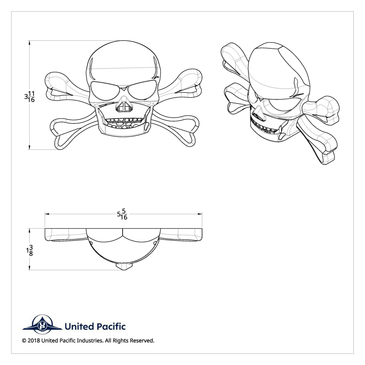 Chrome Skull Accent With Crossbones - Thumbnail 3