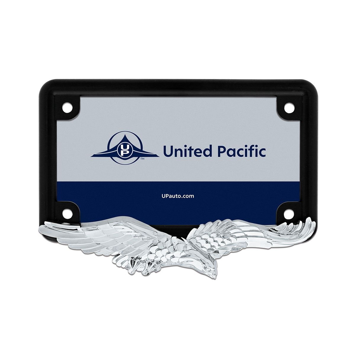 Eagle Motorcycle License Plate Frame - Chrome Eagle/Black Frame
