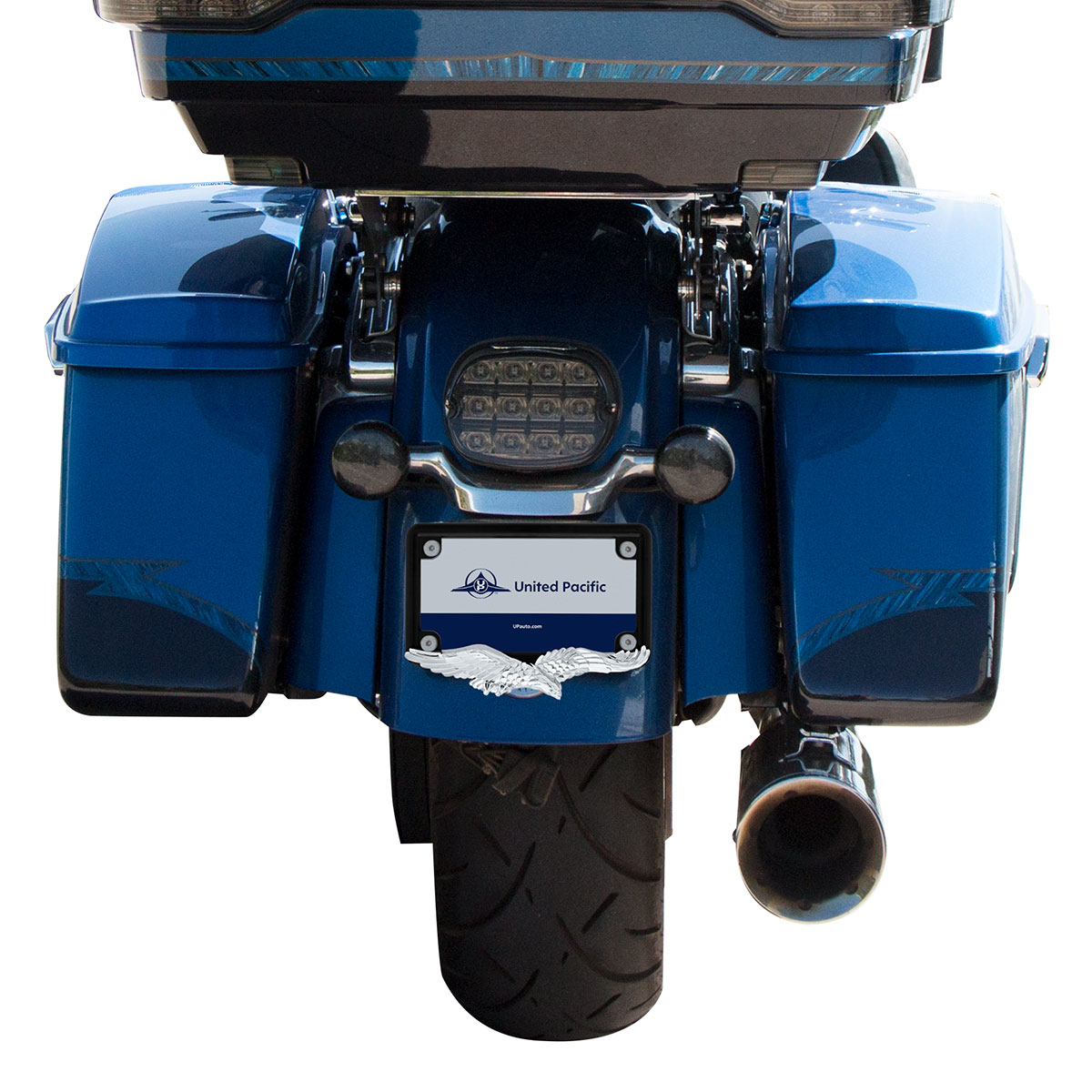 Eagle Motorcycle License Plate Frame - Chrome Eagle/Black Frame - Thumbnail 3