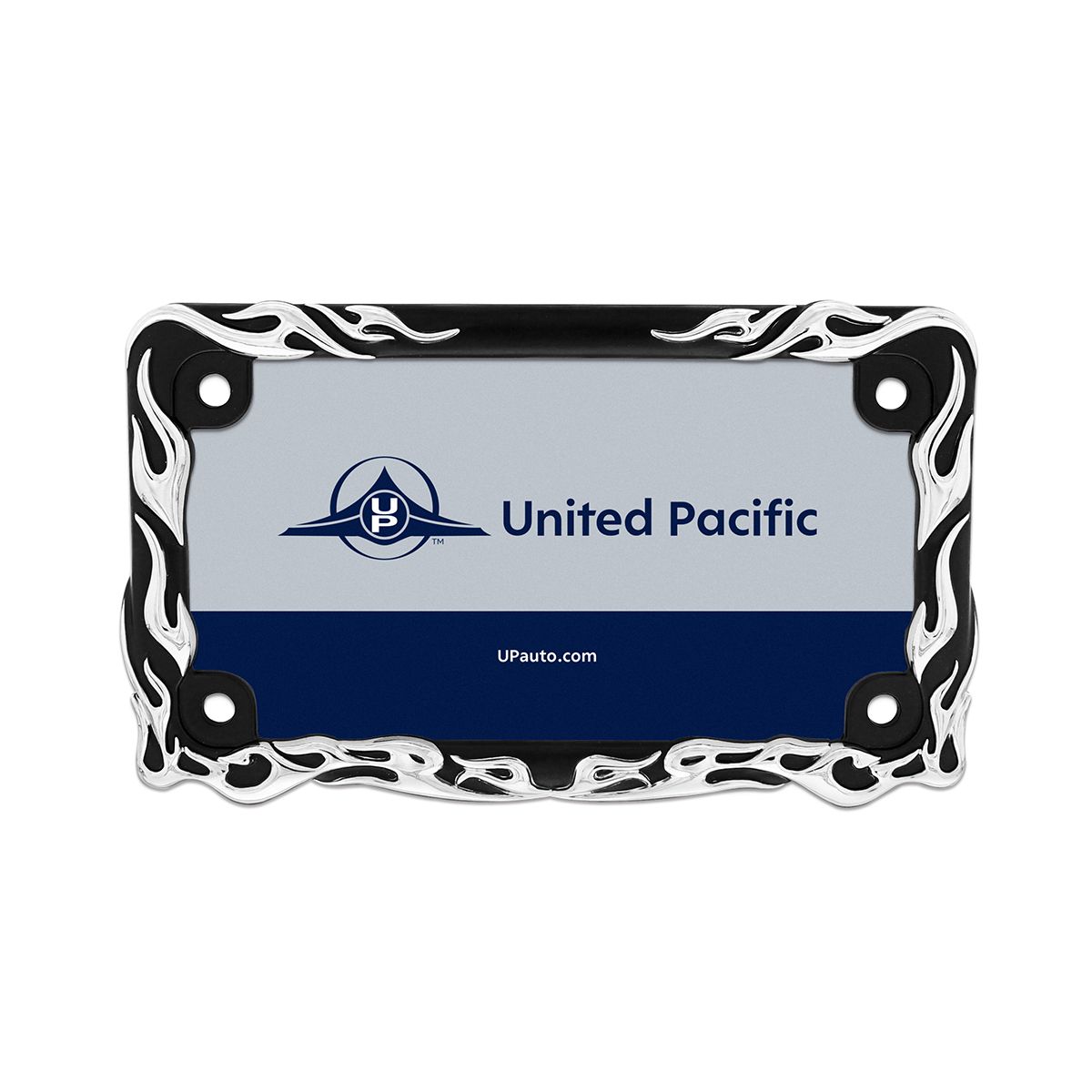 Motorcycle License Plate Frame - Chrome Flame/Black Frame