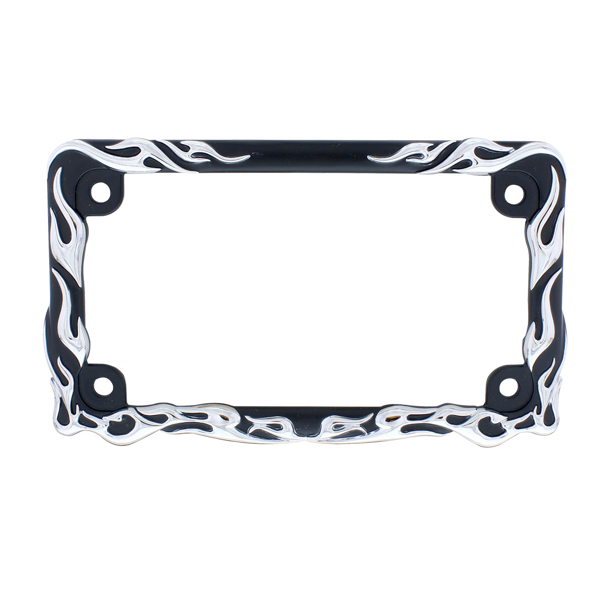 Motorcycle License Plate Frame - Chrome Flame/Black Frame - Thumbnail 2