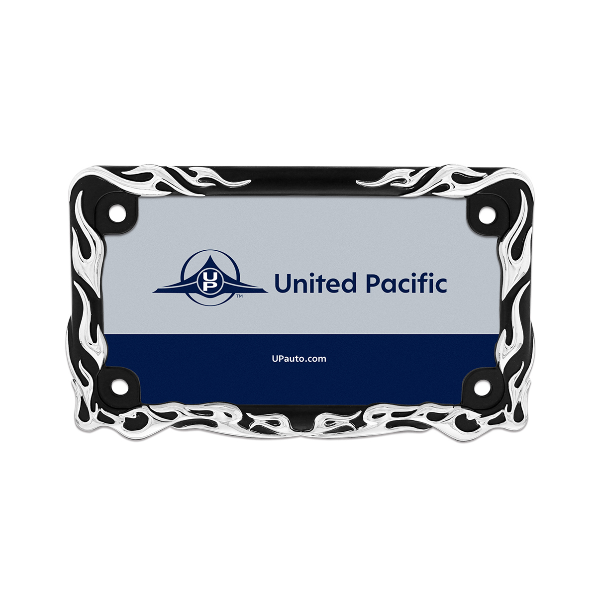 Motorcycle License Plate Frame - Chrome Flame/Black Frame - Thumbnail 5