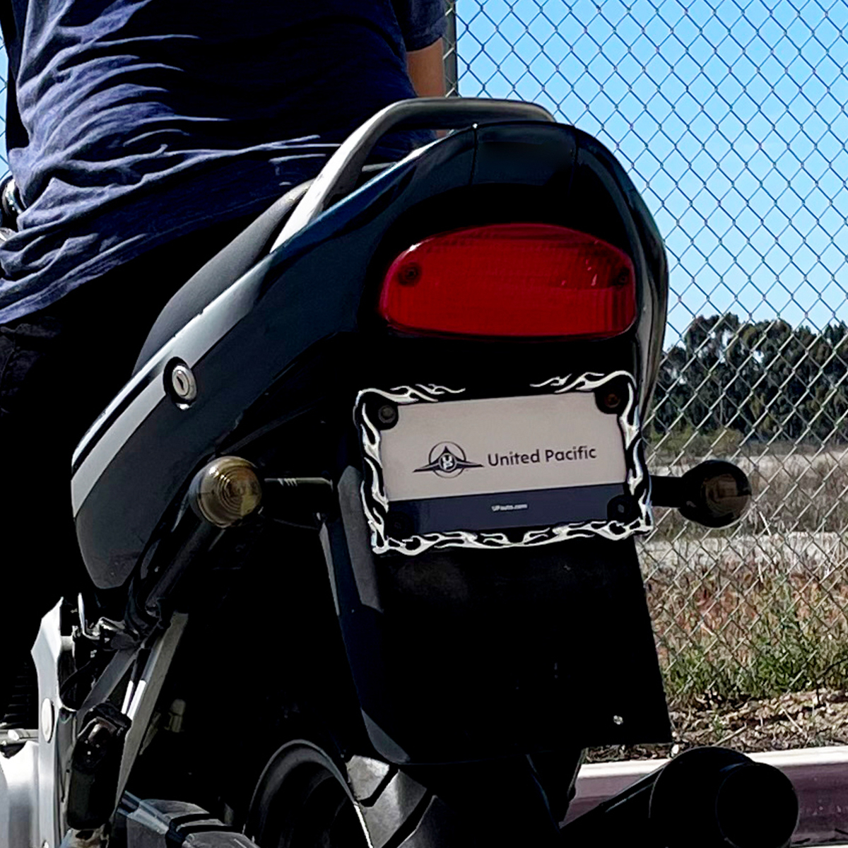 Motorcycle License Plate Frame - Chrome Flame/Black Frame - Thumbnail 6
