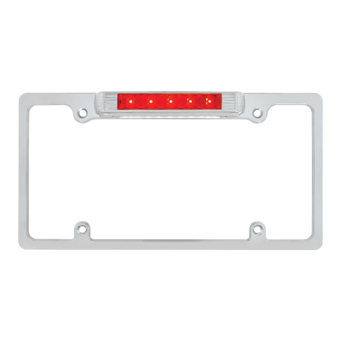 Chrome License Plate Frame With Third Brake Light -Red LED & Lens