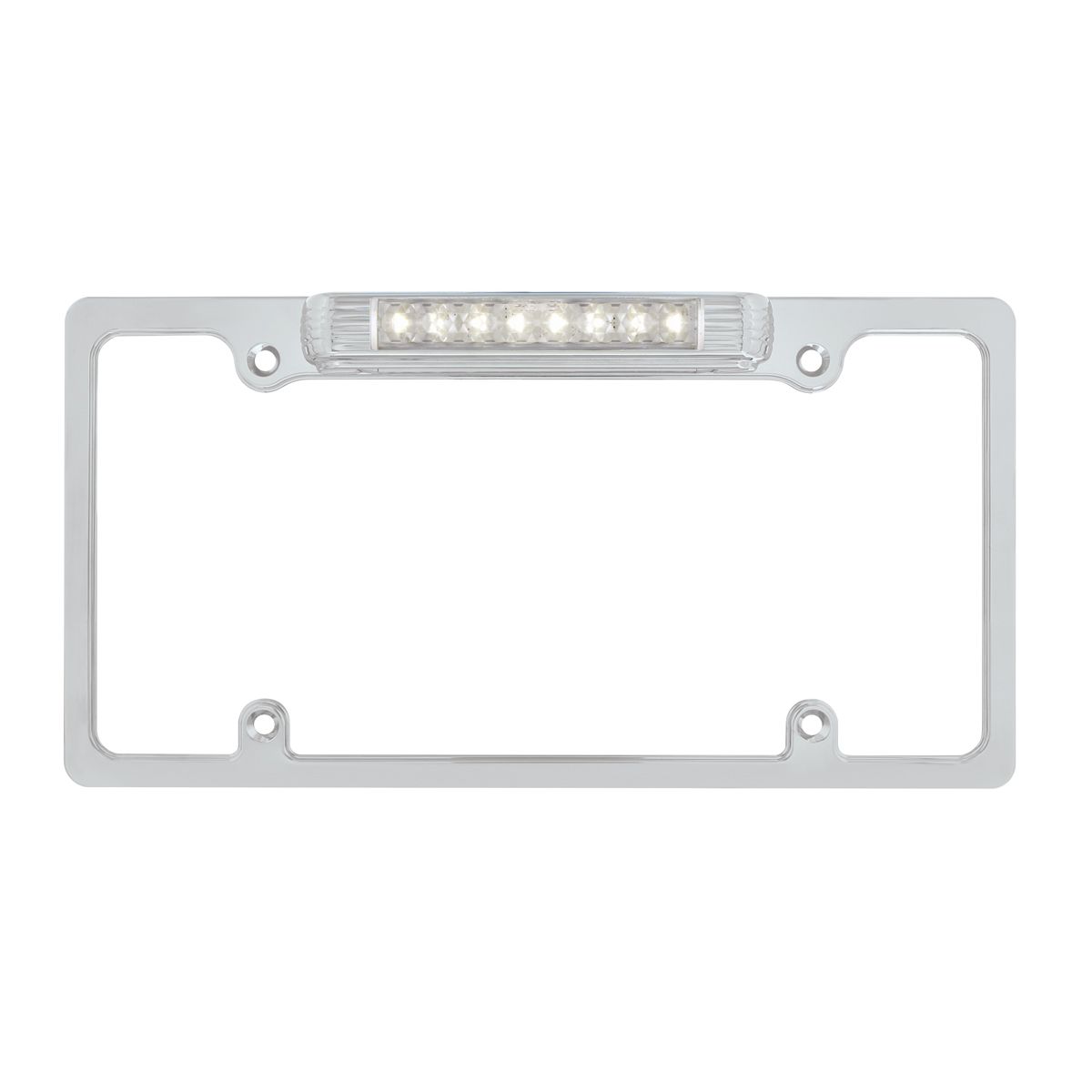 Chrome License Plate Frame With Back-Up Light - White LED/Clear Lens