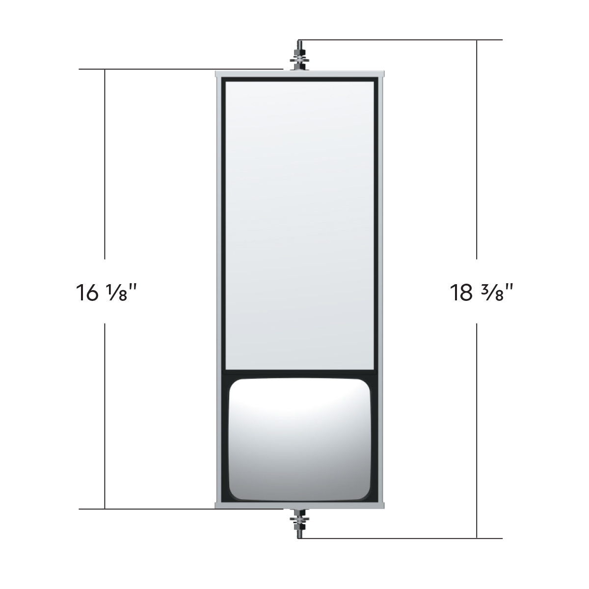 6" X 16" 430 Stainless Steel West Coast Mirror With Convex Lower Mirror - Non Heated - Thumbnail 7