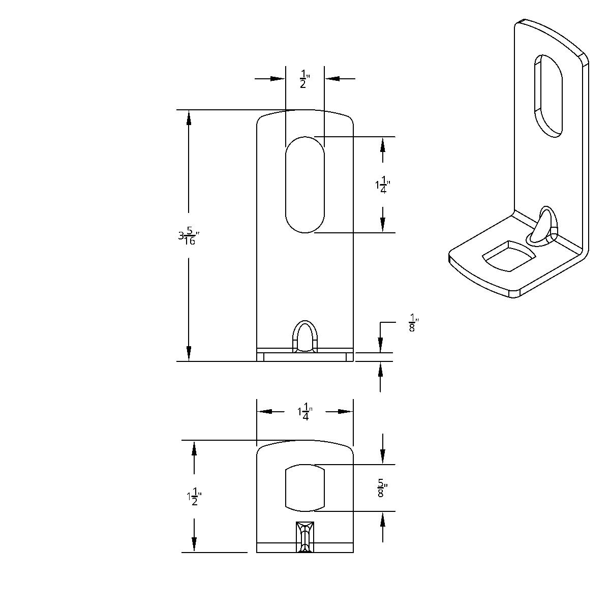 12-Gauge 304 Stainless Steel L-Shape Bracket - 3-5/16" X 1-1/4" X 1-1/2" (Bulk) - Thumbnail 2