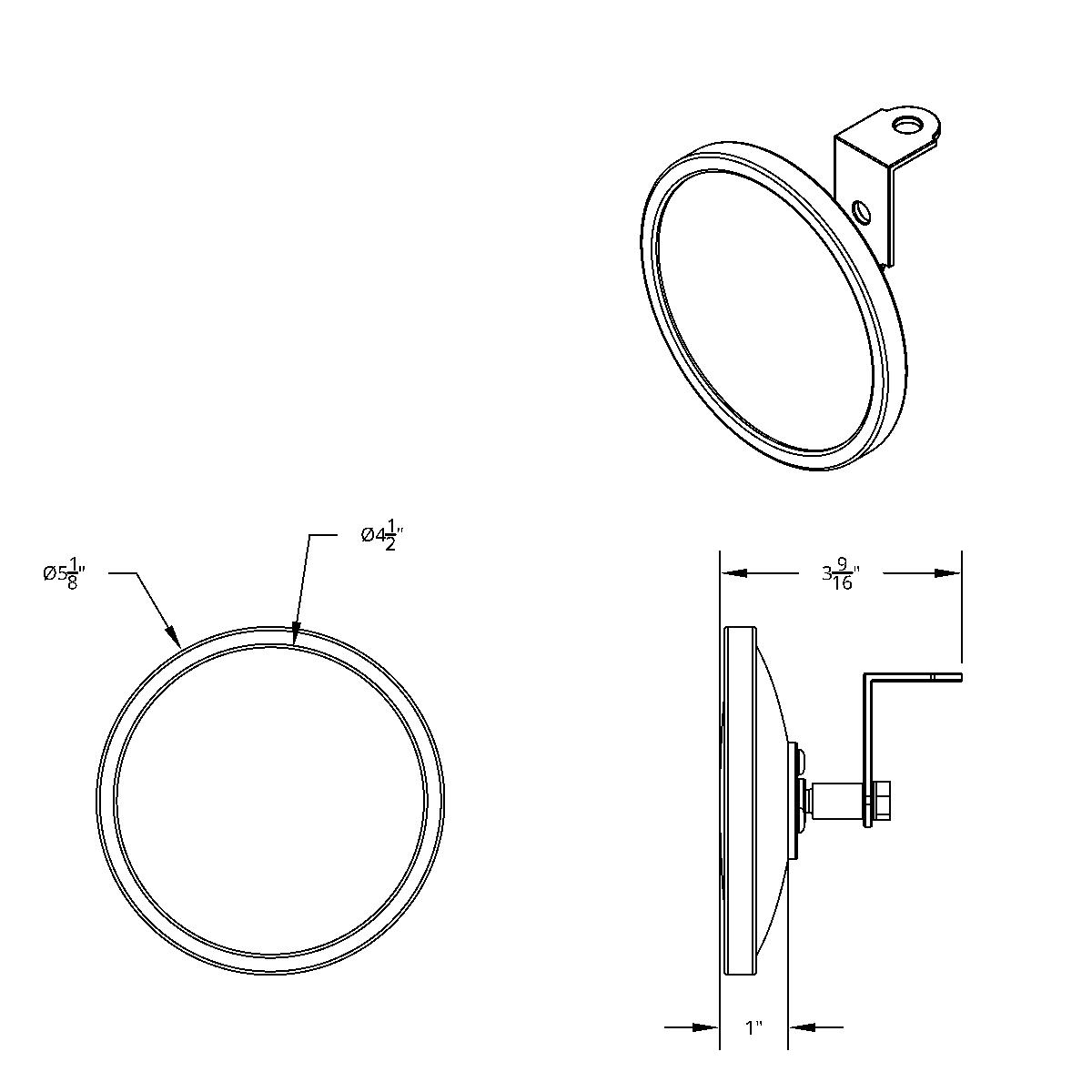 5" 430 Stainless Steel 320R Convex Mirror - Centered Mounting Stud - Thumbnail 9