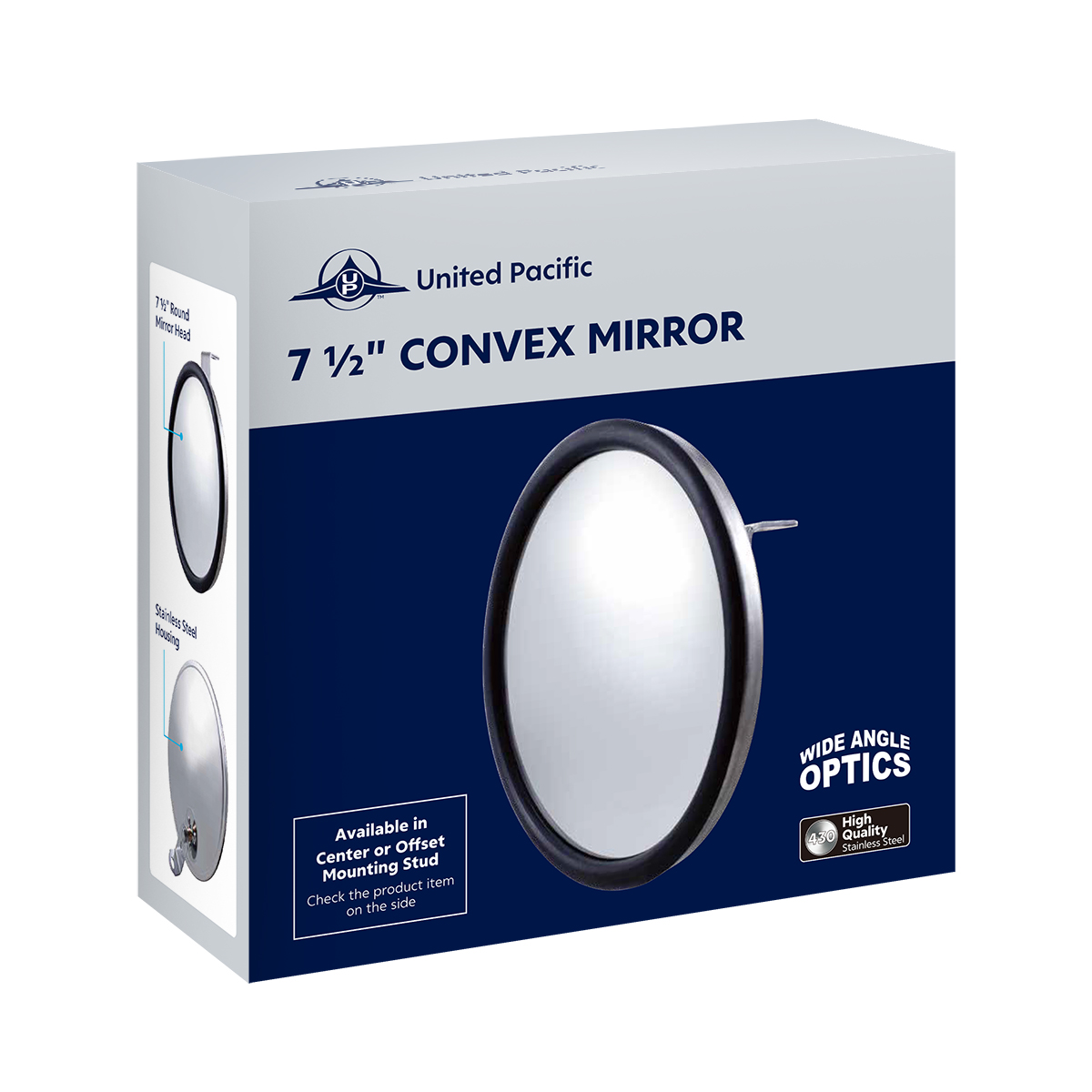 7-1/2" 430 Stainless Steel 320R Convex Mirror - Offset Mounting Stud - Thumbnail 5