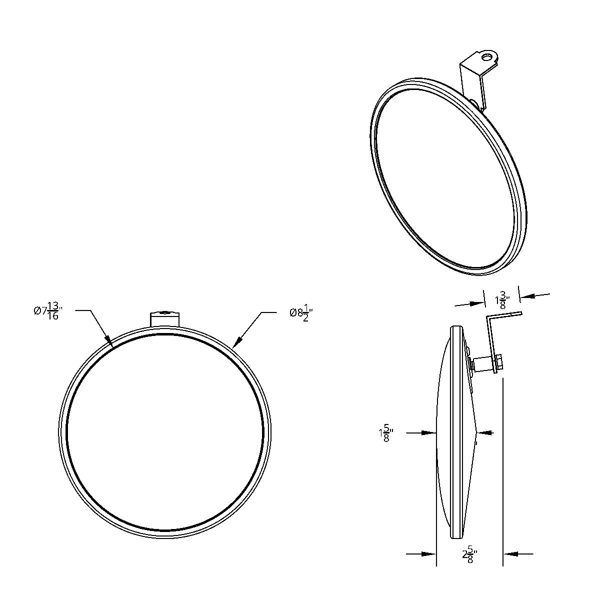 8-1/2" 430 Stainless Steel 320R Convex Mirror - Offset Mounting Stud - Thumbnail 8
