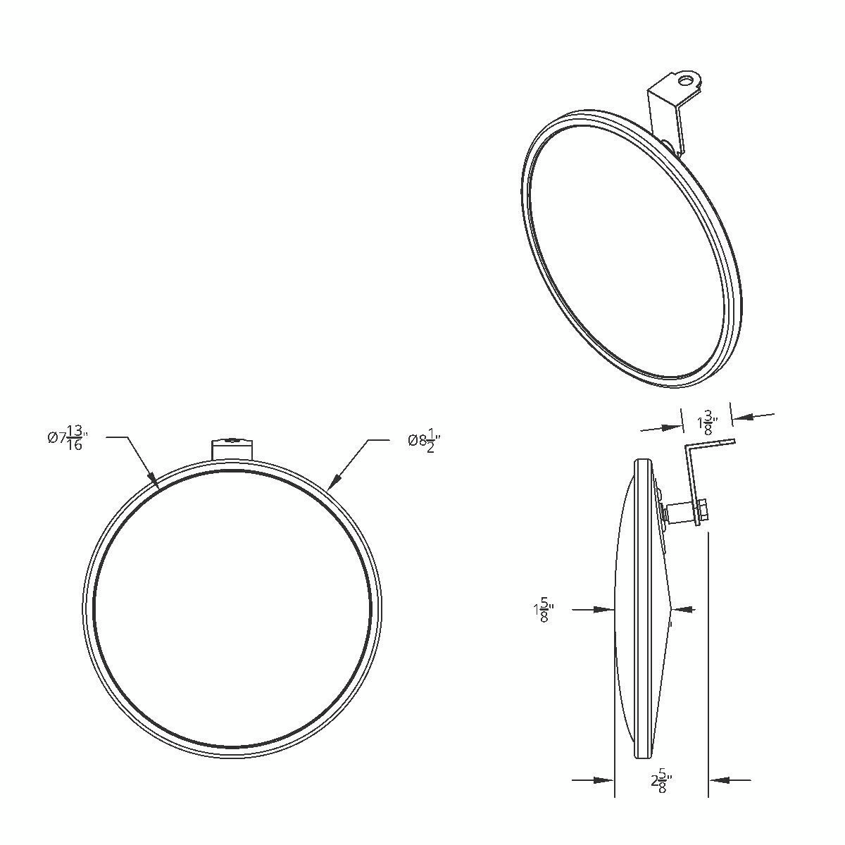 8-1/2" Chrome 320R Convex Mirror - Offset Mounting Stud - Thumbnail 8