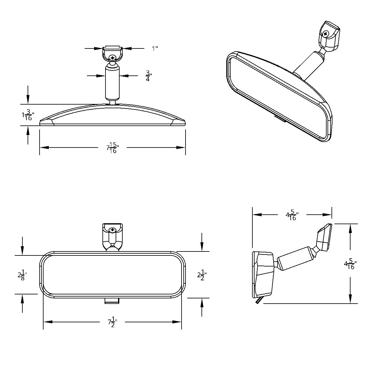 8" Black Day/Night Interior Rearview Mirror Assembly - Glue-On Mount - Thumbnail 8