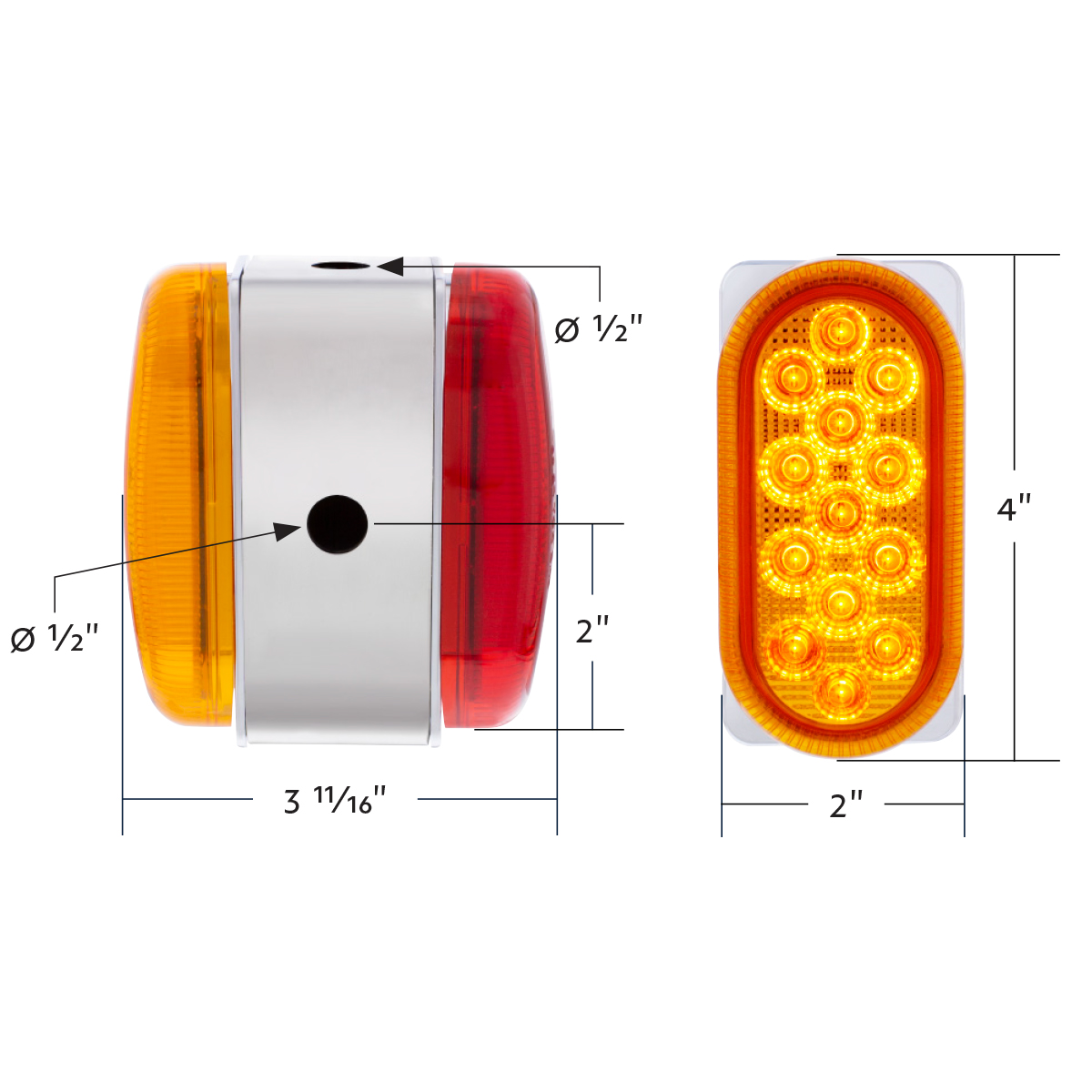 26 LED Dual Function Reflector Double Face Oval Light With SS Bracket - Amber & Red LED/Amber & Red Lens - Thumbnail 11