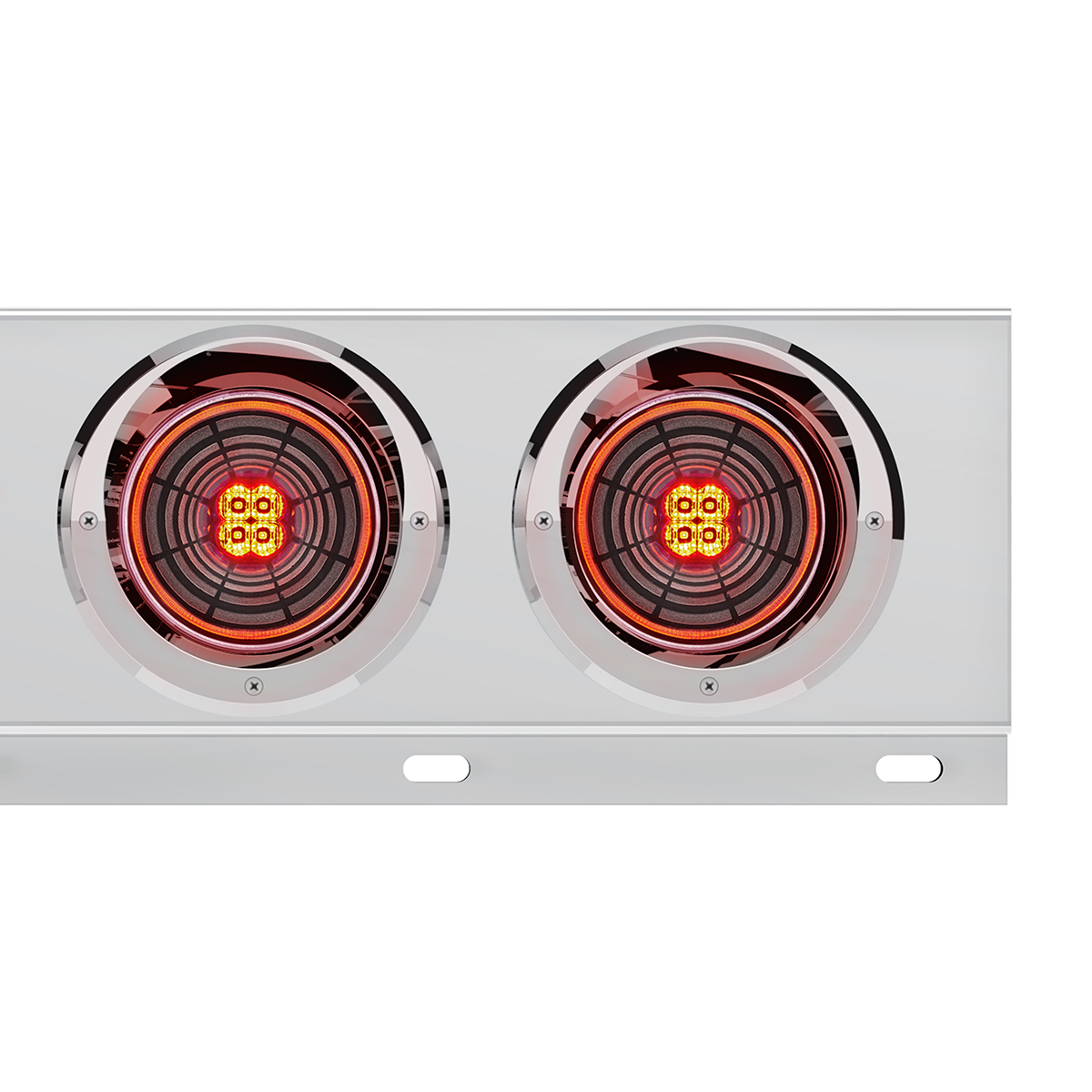 2" Bolt Pattern SS Spring Loaded Bar With 6X 4" 13 LED Abyss Lights & Visors - Red LED/Clear Lens (Pair) - Thumbnail 2
