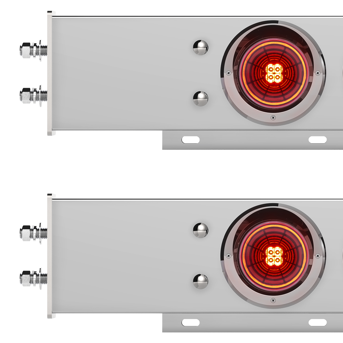 2.5" Bolt Pattern Chrome Spring Loaded Bar W/6X 4" 13 LED Abyss Lights & Visors - Red LED/Red Lens (Pair) - Thumbnail 2