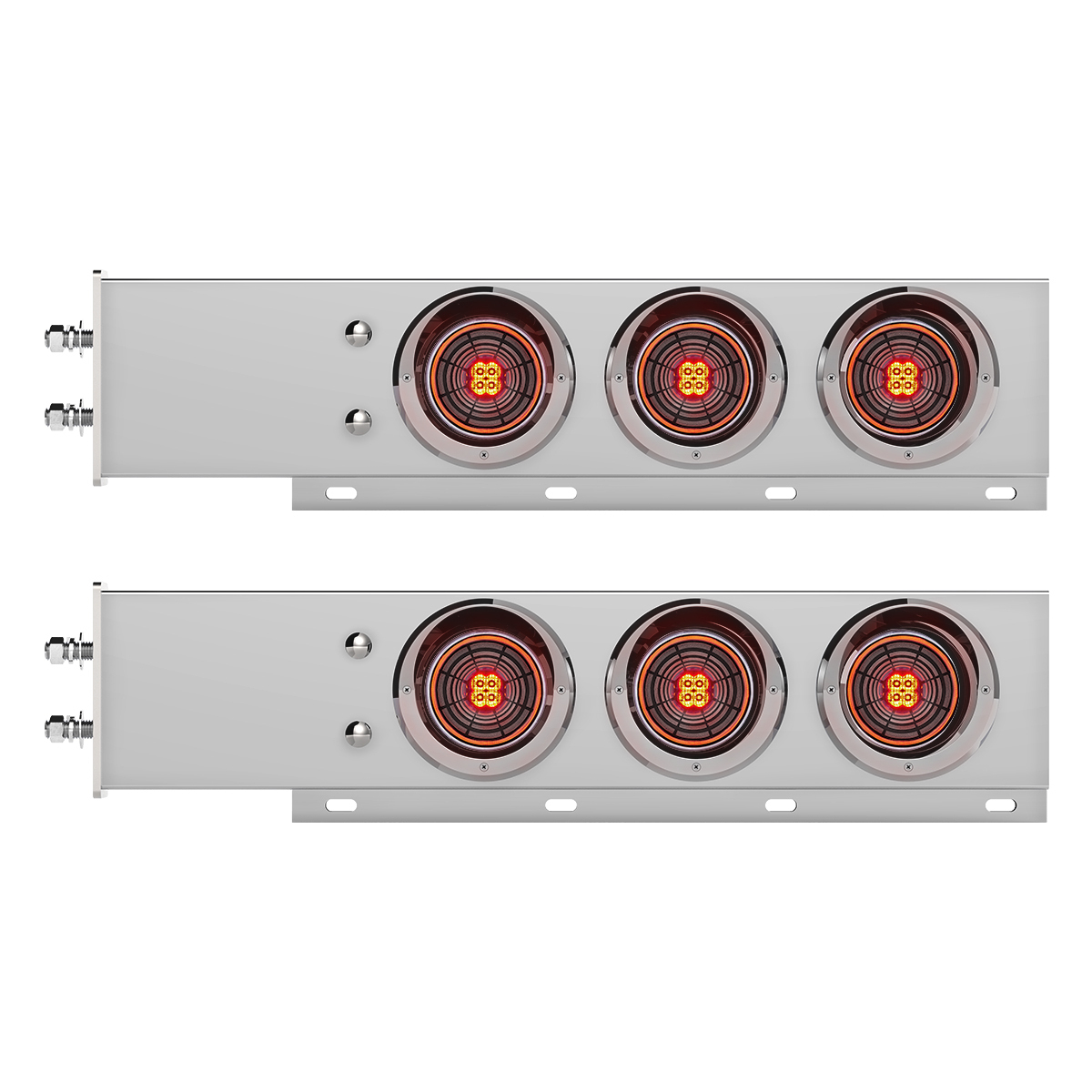 2.5" Bolt Pattern Chrome Spring Loaded Bar W/6X 4" 13 LED Abyss Lights & Visors - Red LED/Clear Lens (Pair) - Thumbnail 6