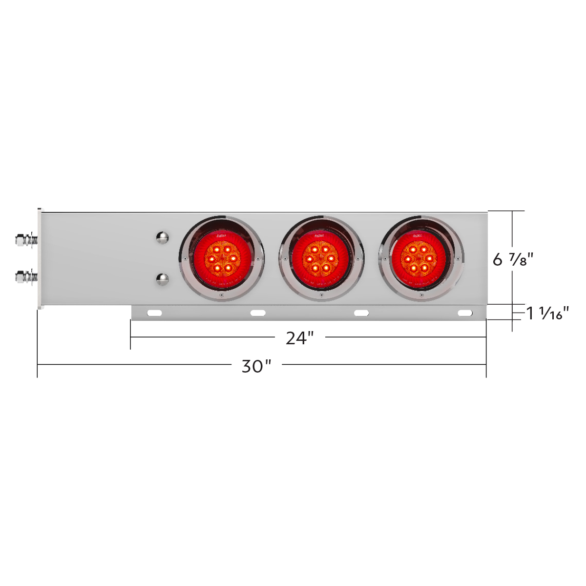 2.5" Bolt Pattern Chrome Spring Loaded Bar W/6X 4" 16 LED Turbine Lights & Visors - Red LED/Red Lens (Pair) - Thumbnail 3