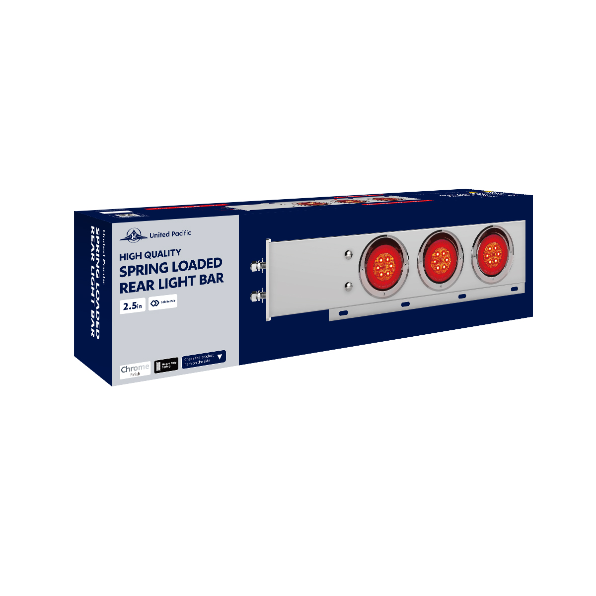 2.5" Bolt Pattern Chrome Spring Loaded Bar W/6X 4" 13 LED Abyss Lights - Red LED/Clear Lens (Pair) - Thumbnail 3