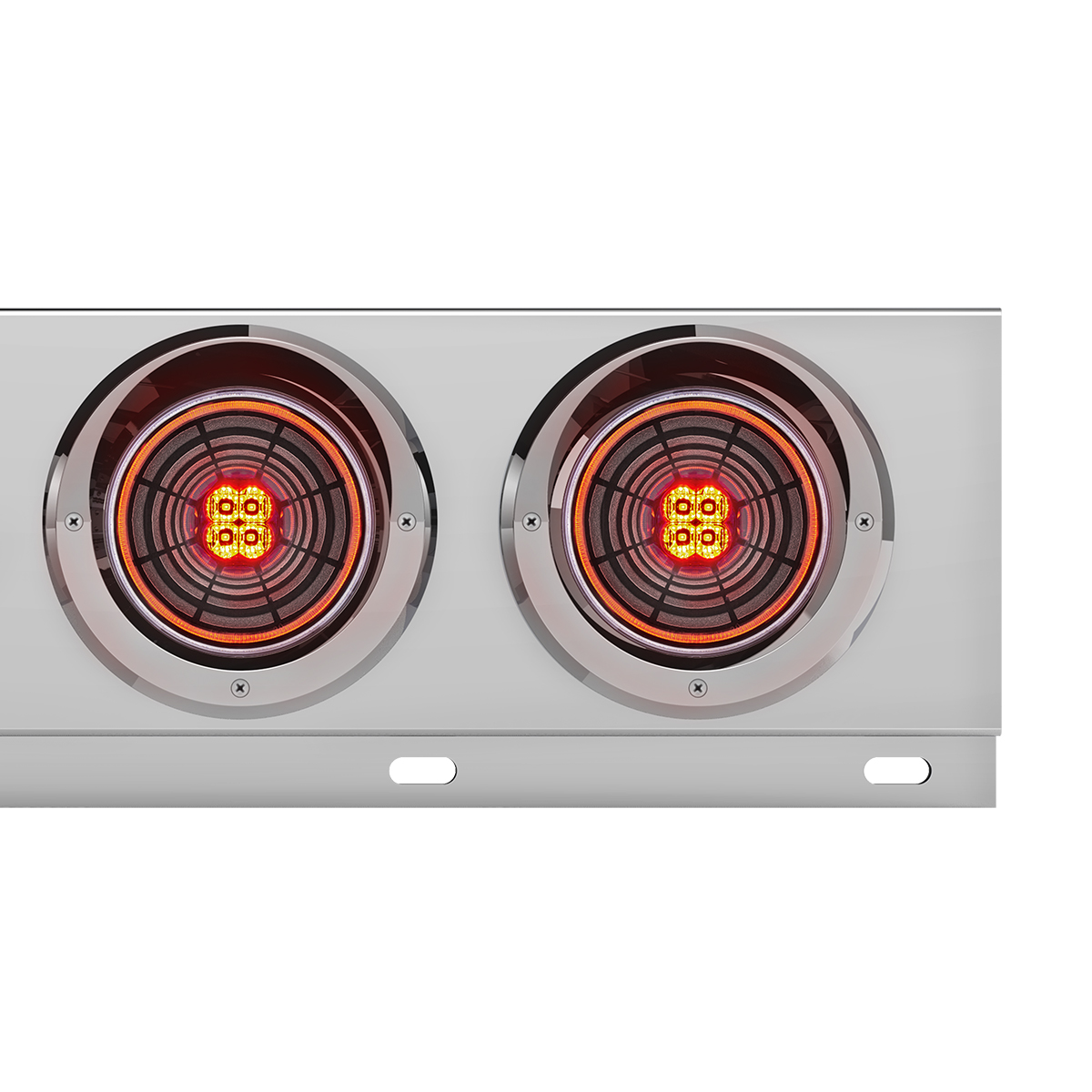 3-3/4" Bolt Pattern Chrome Spring Loaded Bar With 6X 4" 13 Red LED Abyss Lights & Visors - Clear Lens (Pair) - Thumbnail 2