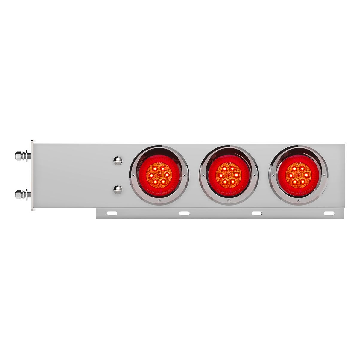 3-3/4" Bolt Pattern Chrome Spring Loaded Bar With 6X 4" 16 Red LED Turbine Lights & Visors - Red Lens (Pair)