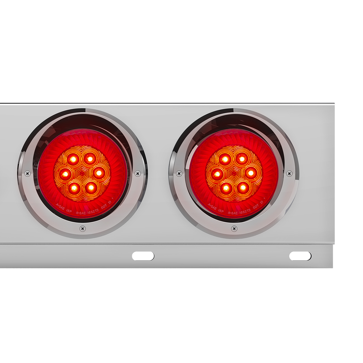 3-3/4" Bolt Pattern Chrome Spring Loaded Bar With 6X 4" 16 Red LED Turbine Lights & Visors - Red Lens (Pair) - Thumbnail 2