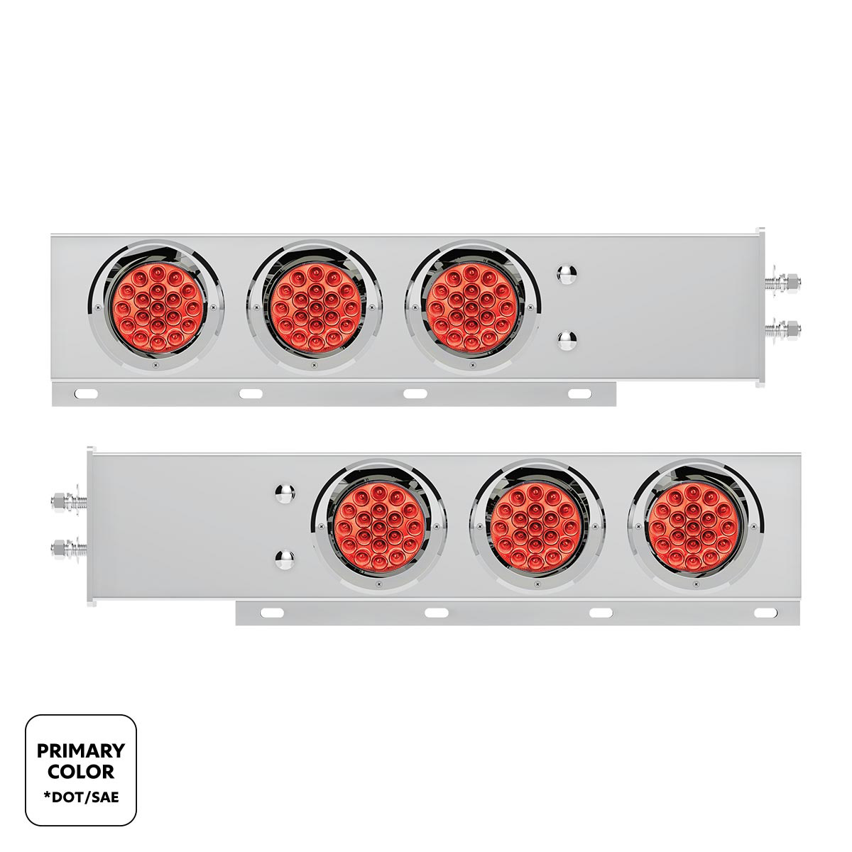 2" Bolt Pattern SS Spring Loaded Light Bar With 6X Double Fury 19 LED Lights & Visors-Red & Blue LED (Pair) - Thumbnail 2