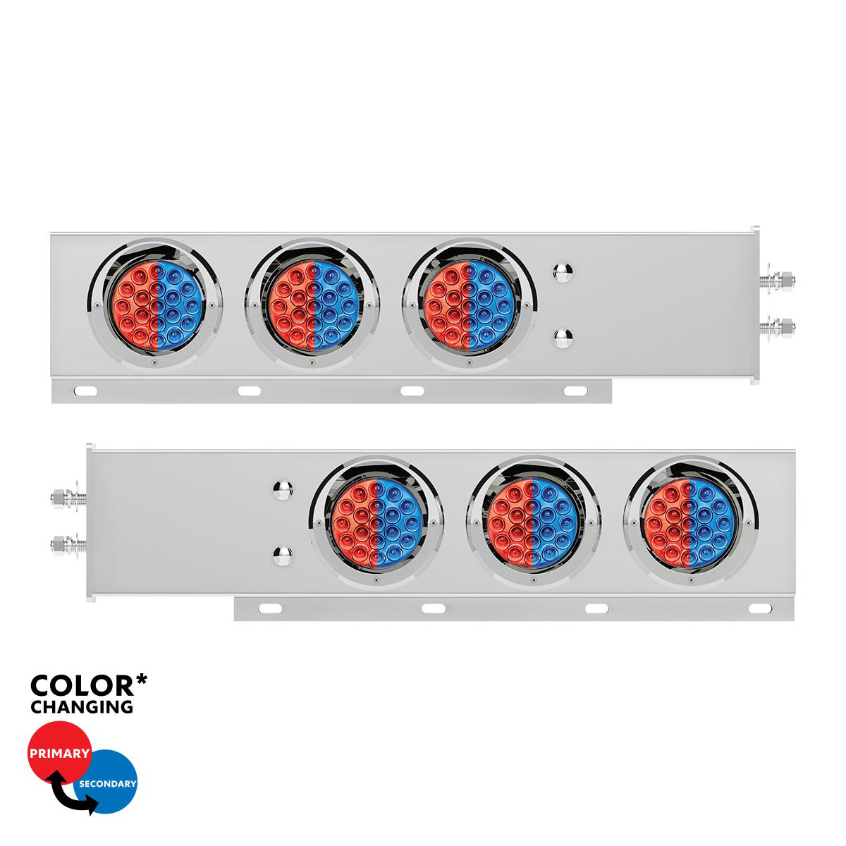 2" Bolt Pattern SS Spring Loaded Light Bar With 6X Double Fury 19 LED Lights & Visors-Red & Blue LED (Pair) - Thumbnail 7