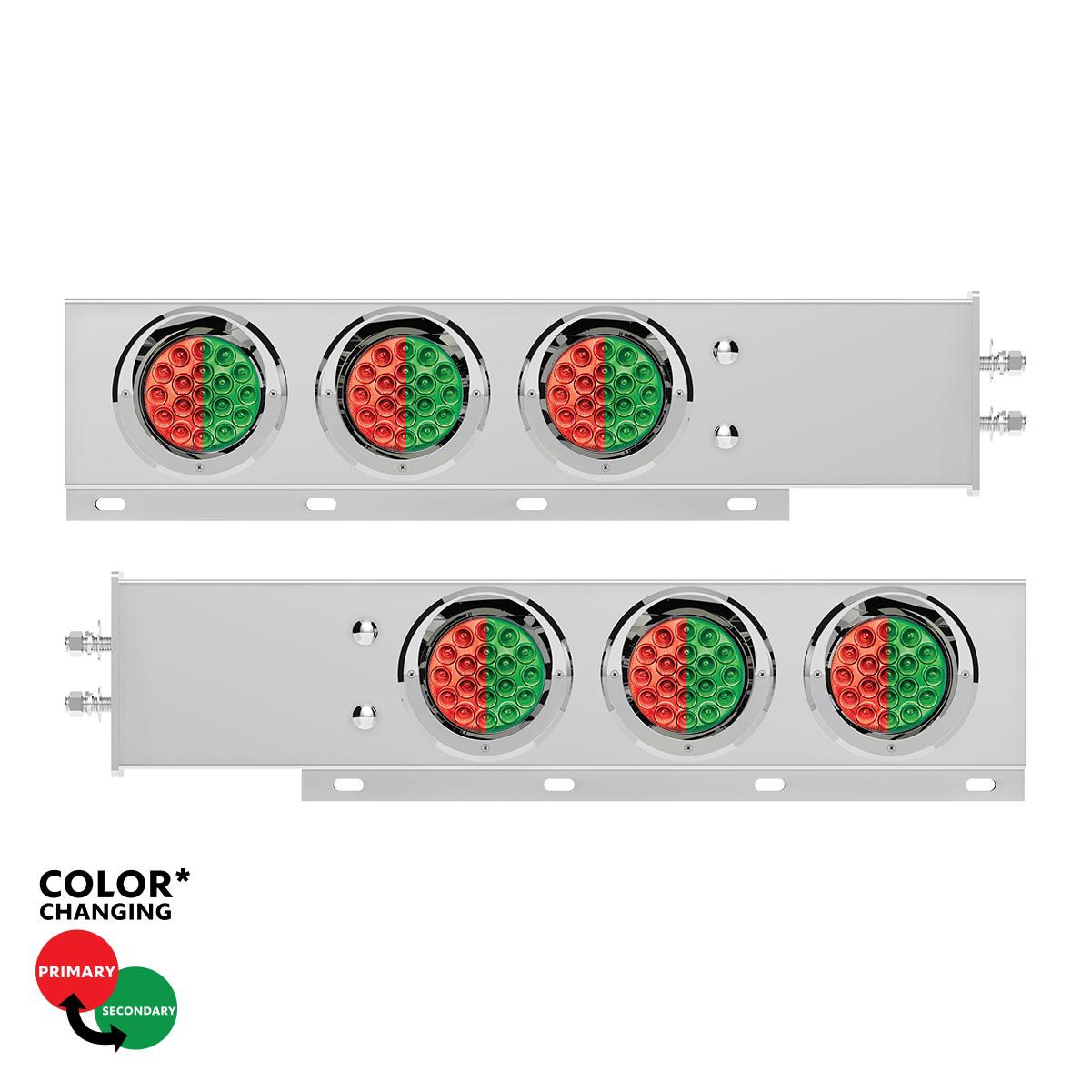 2" Bolt Pattern SS Spring Loaded Light Bar With 6X Double Fury 19 LED Lights & Visors-Red & Green LED (Pair)